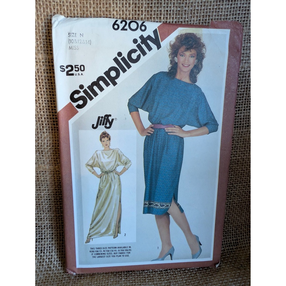 Vintage 1983 Simplicity 6206 Jiffy Misses Pullover Dress Pattern Size 10 12 14